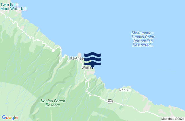 Carte des horaires des marées pour Wailua, United States