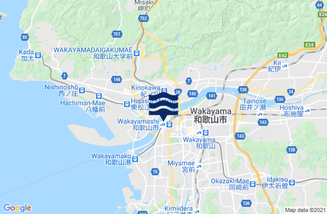 Carte des horaires des marées pour Wakayama Shi, Japan