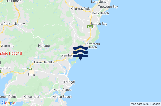 Carte des horaires des marées pour Wamberal Beach, Australia