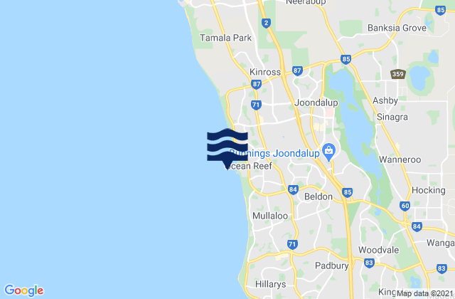 Carte des horaires des marées pour Wanneroo, Australia