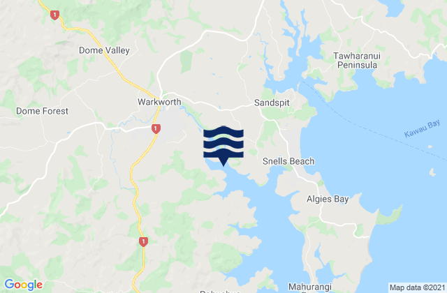 Carte des horaires des marées pour Warkworth, New Zealand