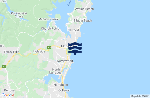 Carte des horaires des marées pour Warriewood, Australia