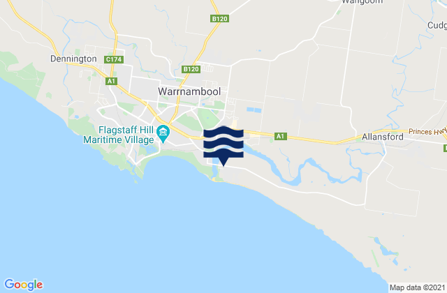 Carte des horaires des marées pour Warrnambool, Australia