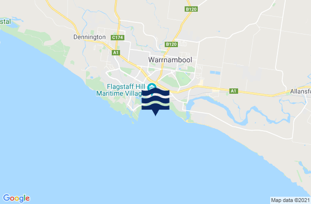 Carte des horaires des marées pour Warrnambool, Australia