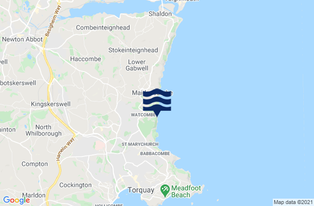 Carte des horaires des marées pour Watcombe Beach, United Kingdom