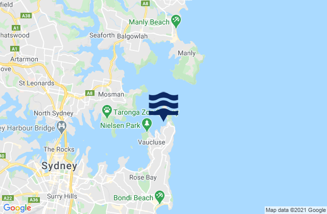 Carte des horaires des marées pour Watsons Bay, Australia