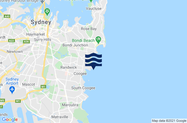 Carte des horaires des marées pour Waverley, Australia