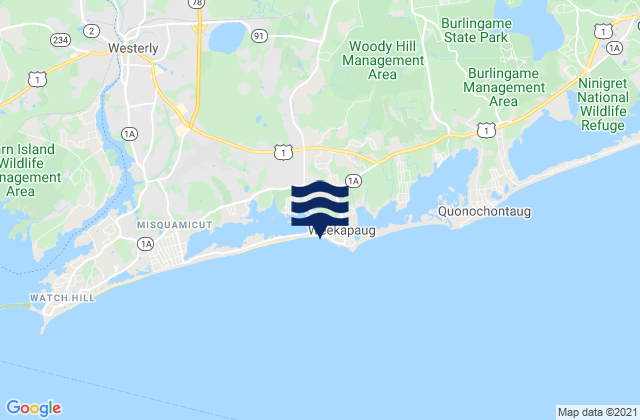 Carte des horaires des marées pour Weekapaug Point (Block Island Sound), United States