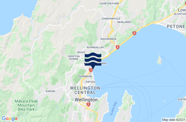 Carte des horaires des marées pour Wellington City, New Zealand