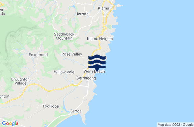 Carte des horaires des marées pour Werri Beach, Australia