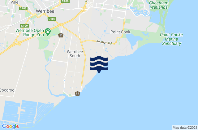 Carte des horaires des marées pour Werribee South, Australia