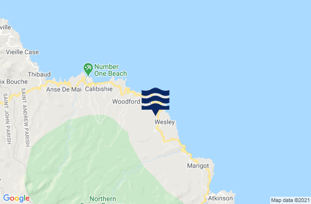 Carte des horaires des marées pour Wesley, Dominica