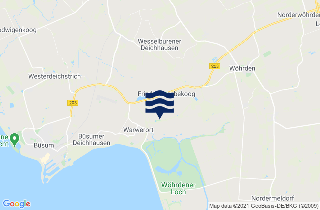 Carte des horaires des marées pour Wesselburener Deichhausen, Germany