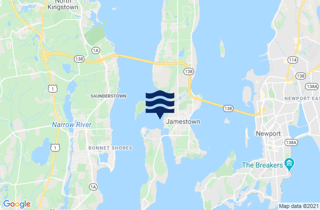 Carte des horaires des marées pour West Jamestown (Dutch Island Harbor), United States