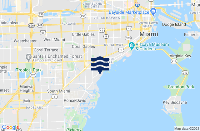 Carte des horaires des marées pour West Miami, United States