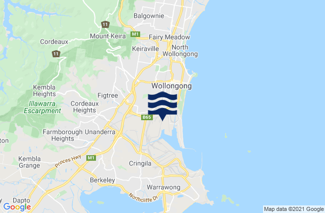 Carte des horaires des marées pour West Wollongong, Australia