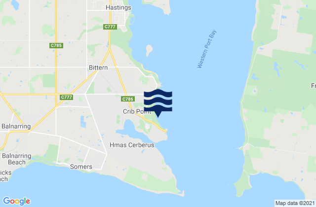 Carte des horaires des marées pour Westernport, Australia