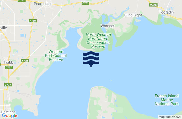 Carte des horaires des marées pour Westernport, Australia
