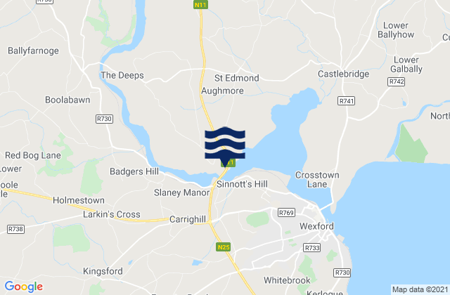 Carte des horaires des marées pour Wexford, Ireland