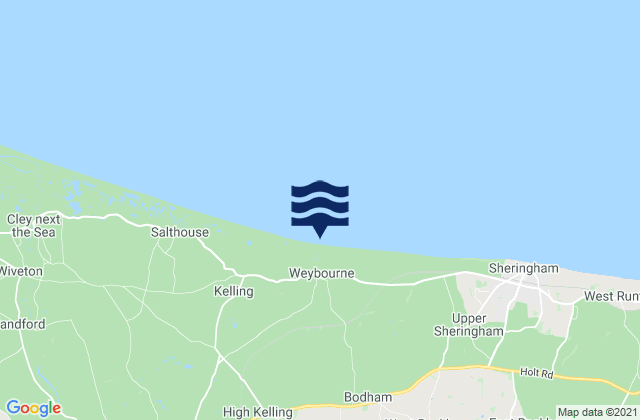 Carte des horaires des marées pour Weybourne Beach, United Kingdom