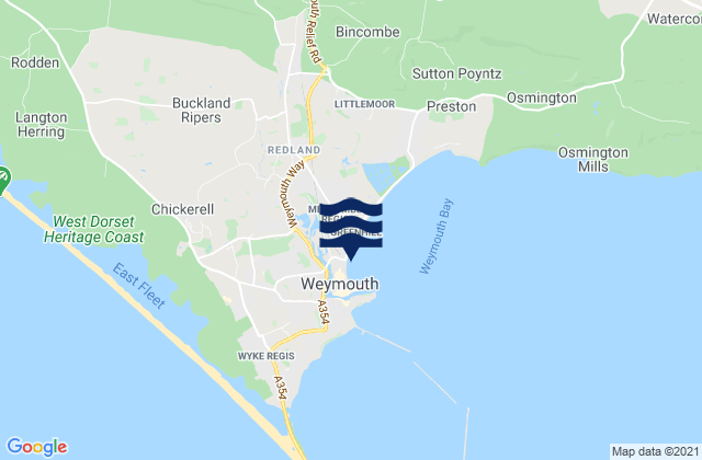 Carte des horaires des marées pour Weymouth Beach, United Kingdom