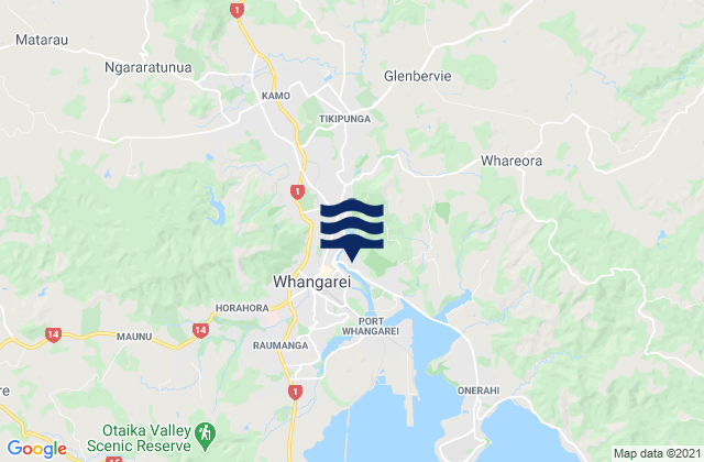 Carte des horaires des marées pour Whangarei, New Zealand