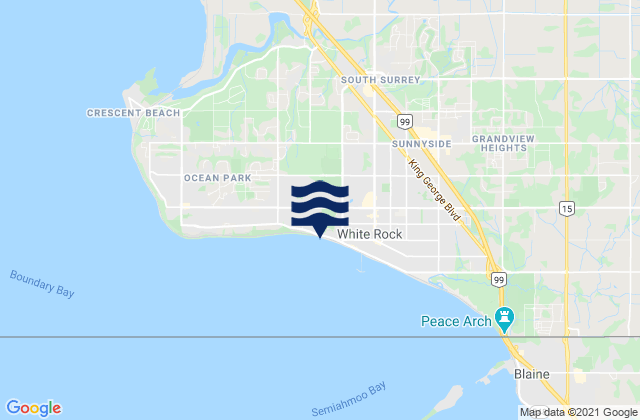 Carte des horaires des marées pour White Rock Beach, Canada