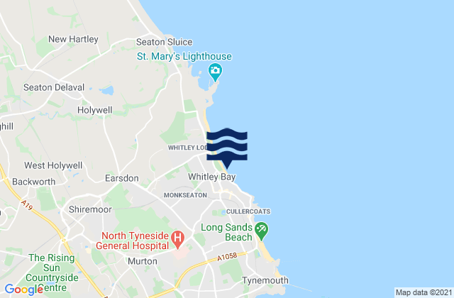 Carte des horaires des marées pour Whitley Bay Beach, United Kingdom