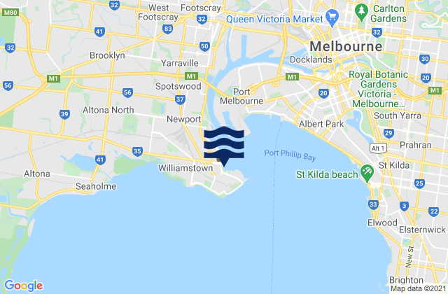Carte des horaires des marées pour Williamstown, Australia