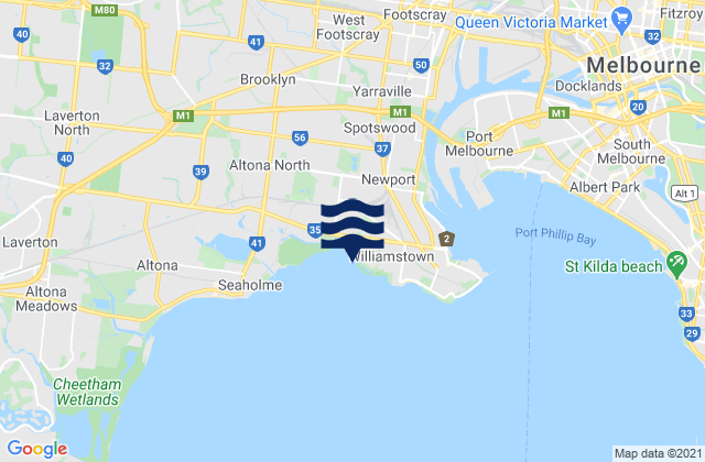 Carte des horaires des marées pour Williamstown North, Australia