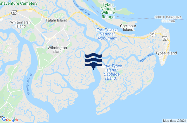 Carte des horaires des marées pour Wilmington Island, United States
