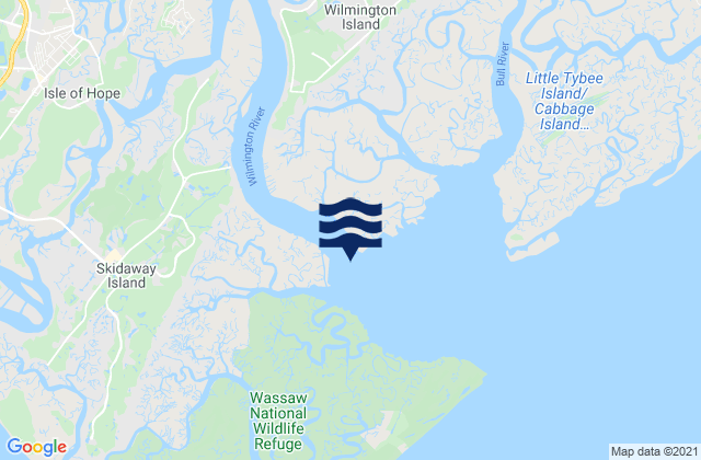 Carte des horaires des marées pour Wilmington River ent. off Cabbage Island, United States