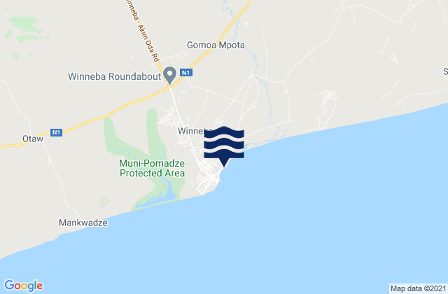 Carte des horaires des marées pour Winneba, Ghana