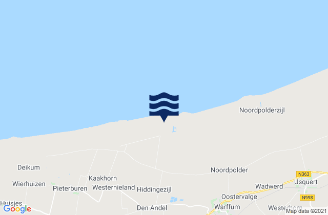 Carte des horaires des marées pour Winsum, Netherlands