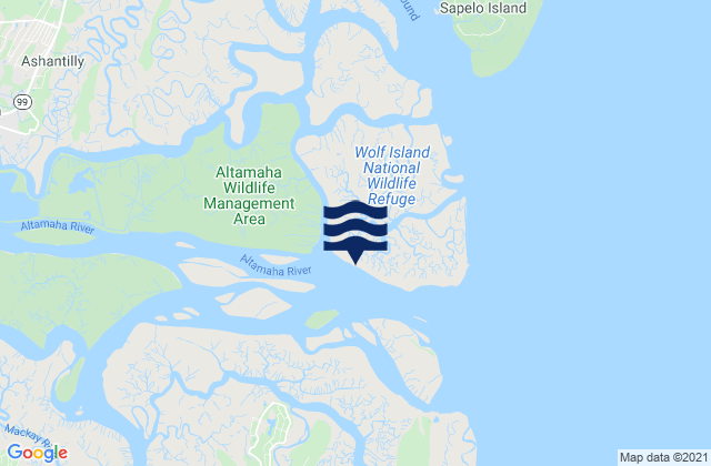 Carte des horaires des marées pour Wolf Island South End, United States