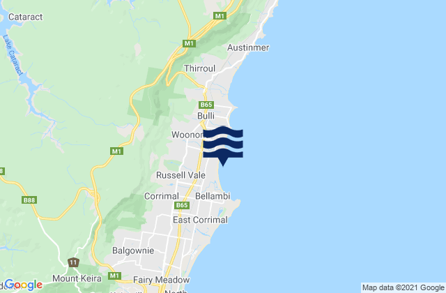 Carte des horaires des marées pour Wollongong, Australia