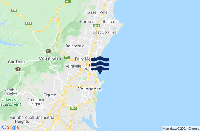 Carte des horaires des marées pour Wollongong North Beach, Australia