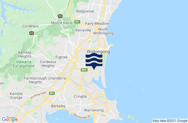 Carte des horaires des marées pour Wollongong South Beach, Australia