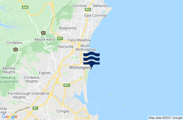 Carte des horaires des marées pour Wollongong, Australia