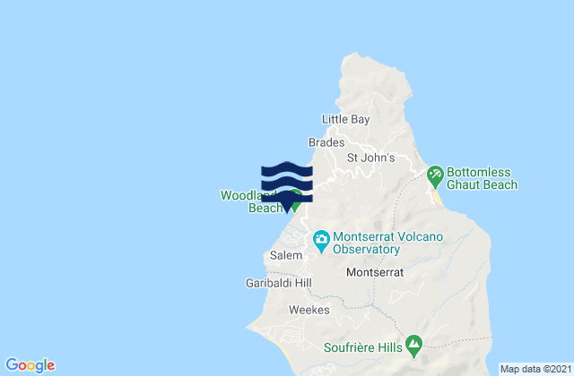 Carte des horaires des marées pour Woodlands Beach, Guadeloupe