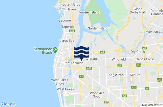 Carte des horaires des marées pour Woodville, Australia