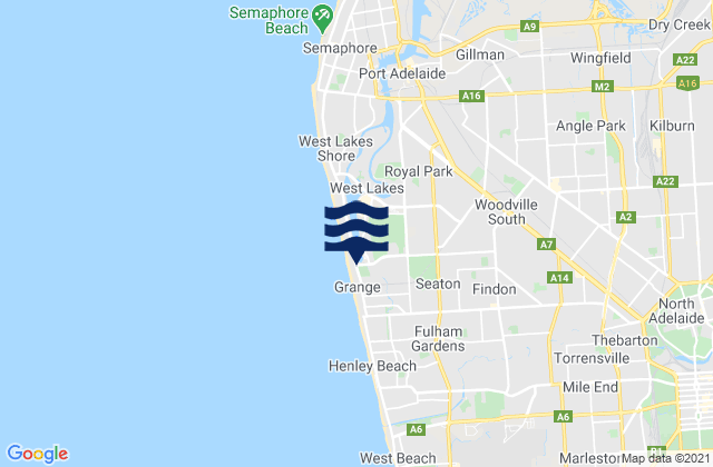 Carte des horaires des marées pour Woodville West, Australia