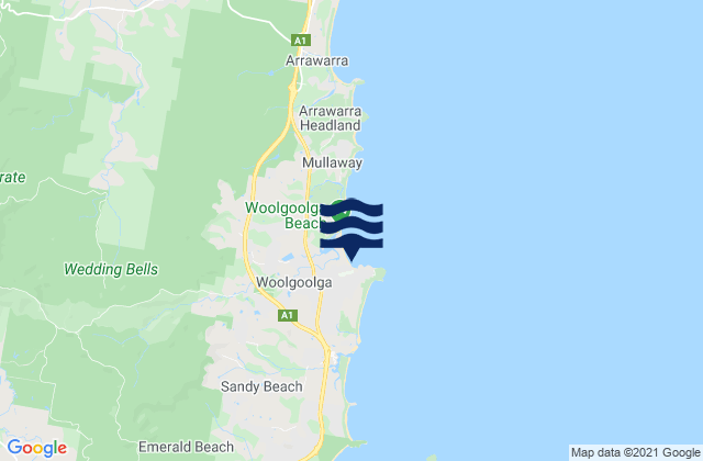 Carte des horaires des marées pour Woolgoolga, Australia