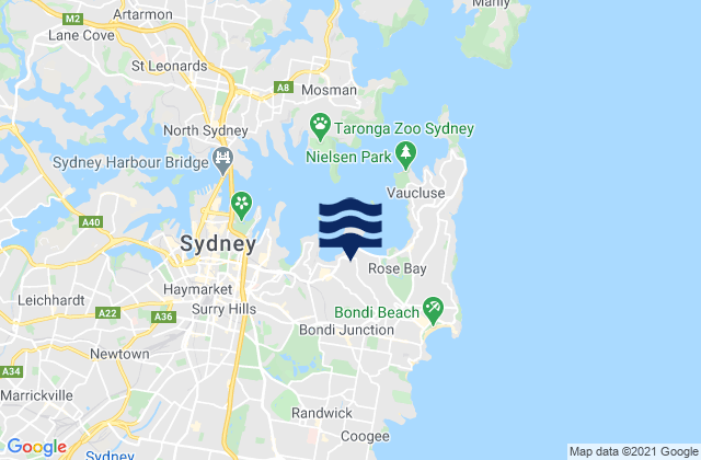 Carte des horaires des marées pour Woollahra, Australia