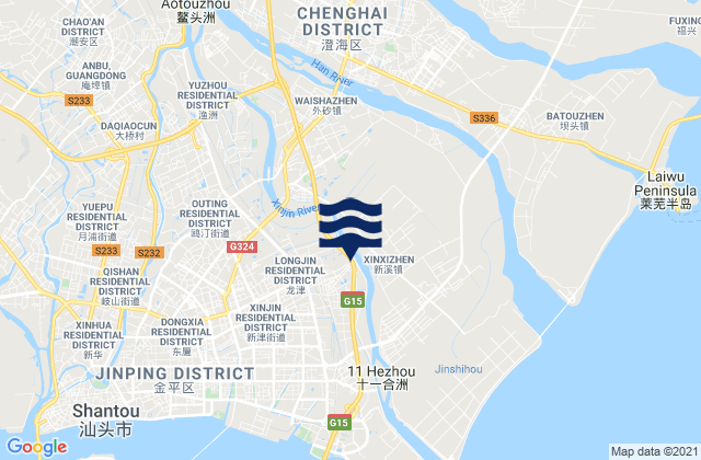 Carte des horaires des marées pour Xinxi, China