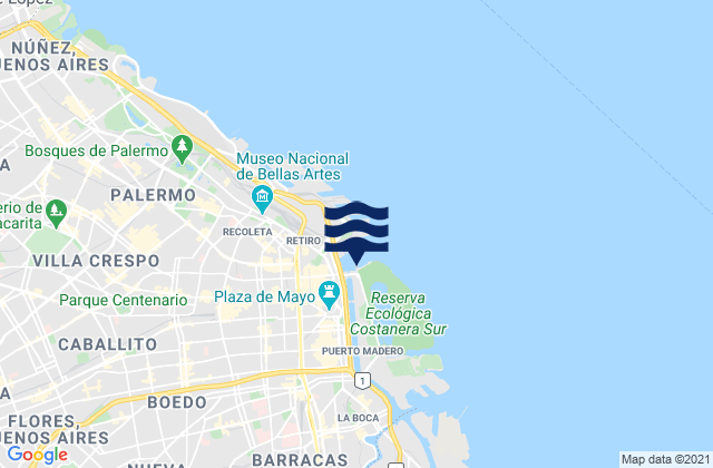 Carte des horaires des marées pour Yacht, Argentina