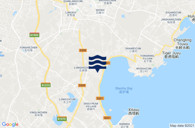 Carte des horaires des marées pour Yakoucun, China