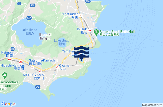 Carte des horaires des marées pour Yamagawa Ko Kagoshima Kaiwan, Japan