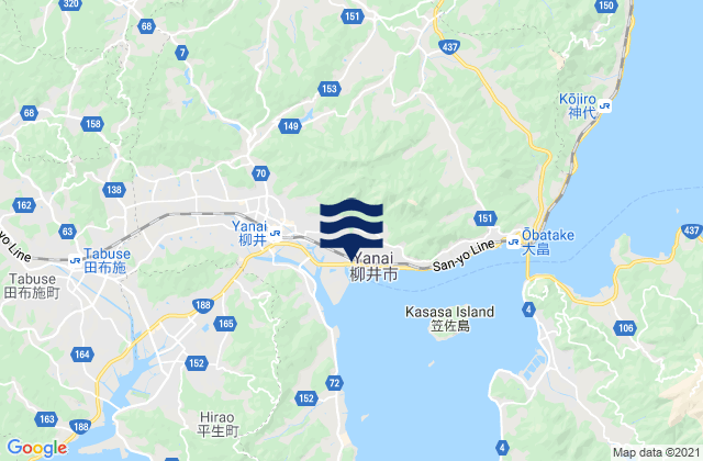 Carte des horaires des marées pour Yanai Shi, Japan
