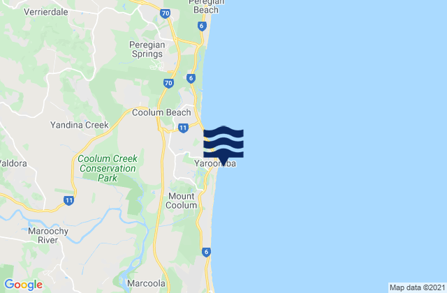 Carte des horaires des marées pour Yaroomba Beach, Australia